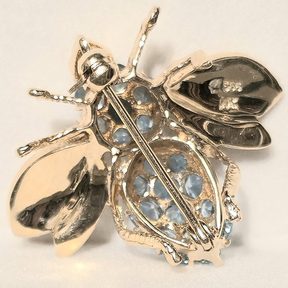 14KYG BLUE TOPAZ BEE BROOCH/PENDANT - Picture 8 of 9
